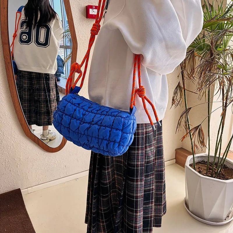 Women's lightweight nylon messenger bag with pillow shape and diamond pattern in six colour options