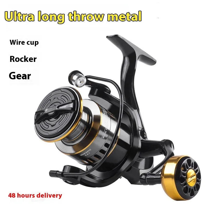 All-metal spinning reel with metal lotus holding pill in silver finish