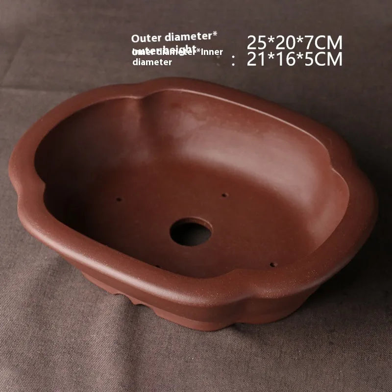 Handmade purple clay ceramic bonsai basin in classical Chinese style.