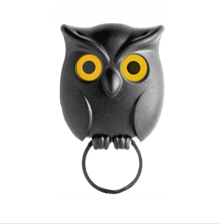 Magnetic wall key holder in white with attached keychains on a wall surface