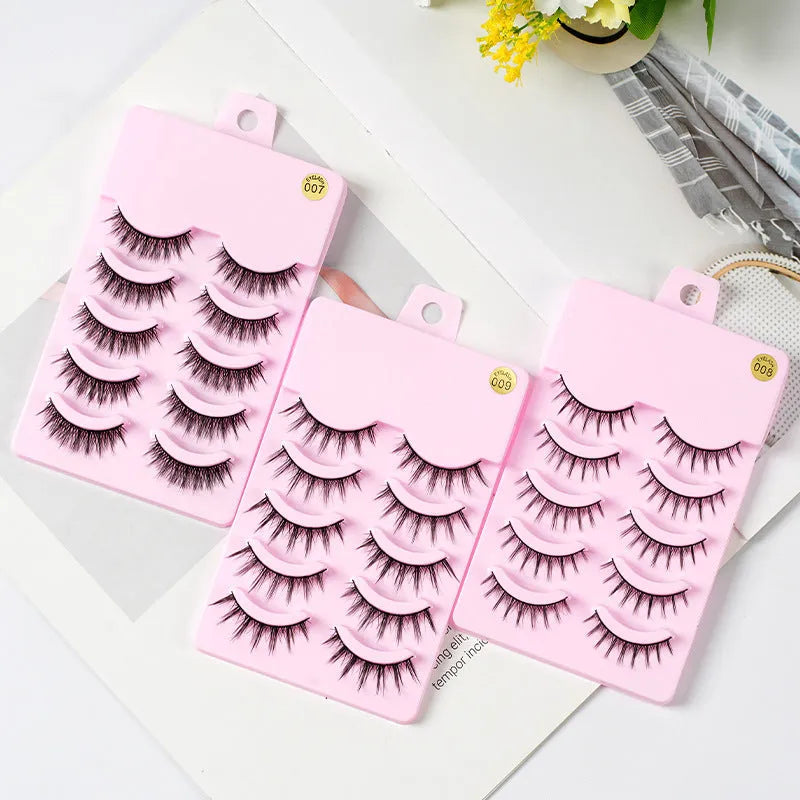 Pack of manga-style false eyelashes showing three wispy styles 007, 008, 009 for anime cosplay makeup.
