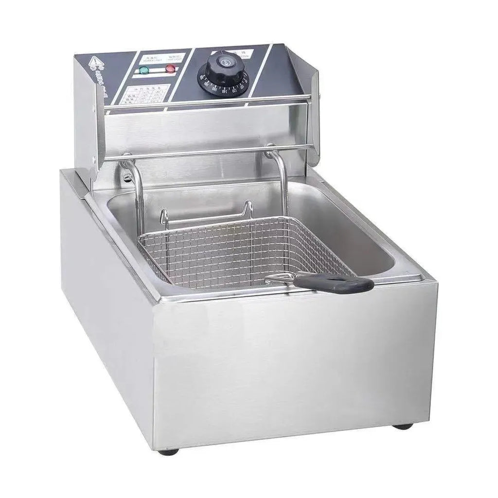 Commercial stainless steel deep frying pan with temperature control and 18 single cylinder configuration