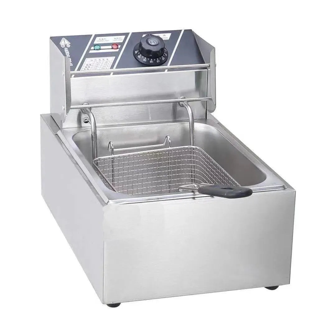 Commercial stainless steel deep frying pan with temperature control and 18 single cylinder configuration