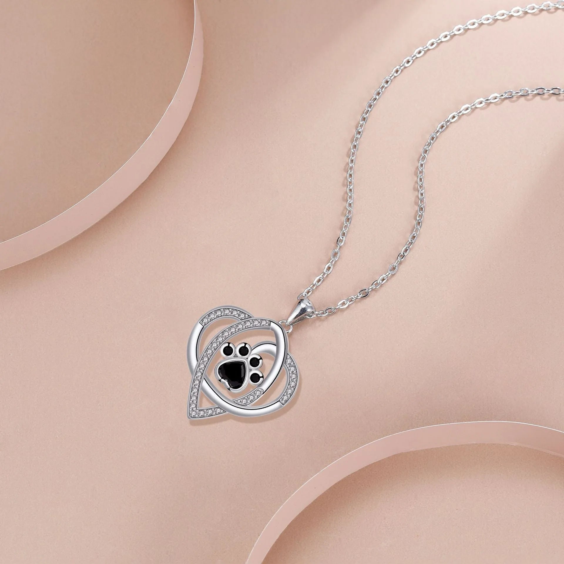 Copper dogs and cats footprints pendant necklace with electroplated finish on cross chain