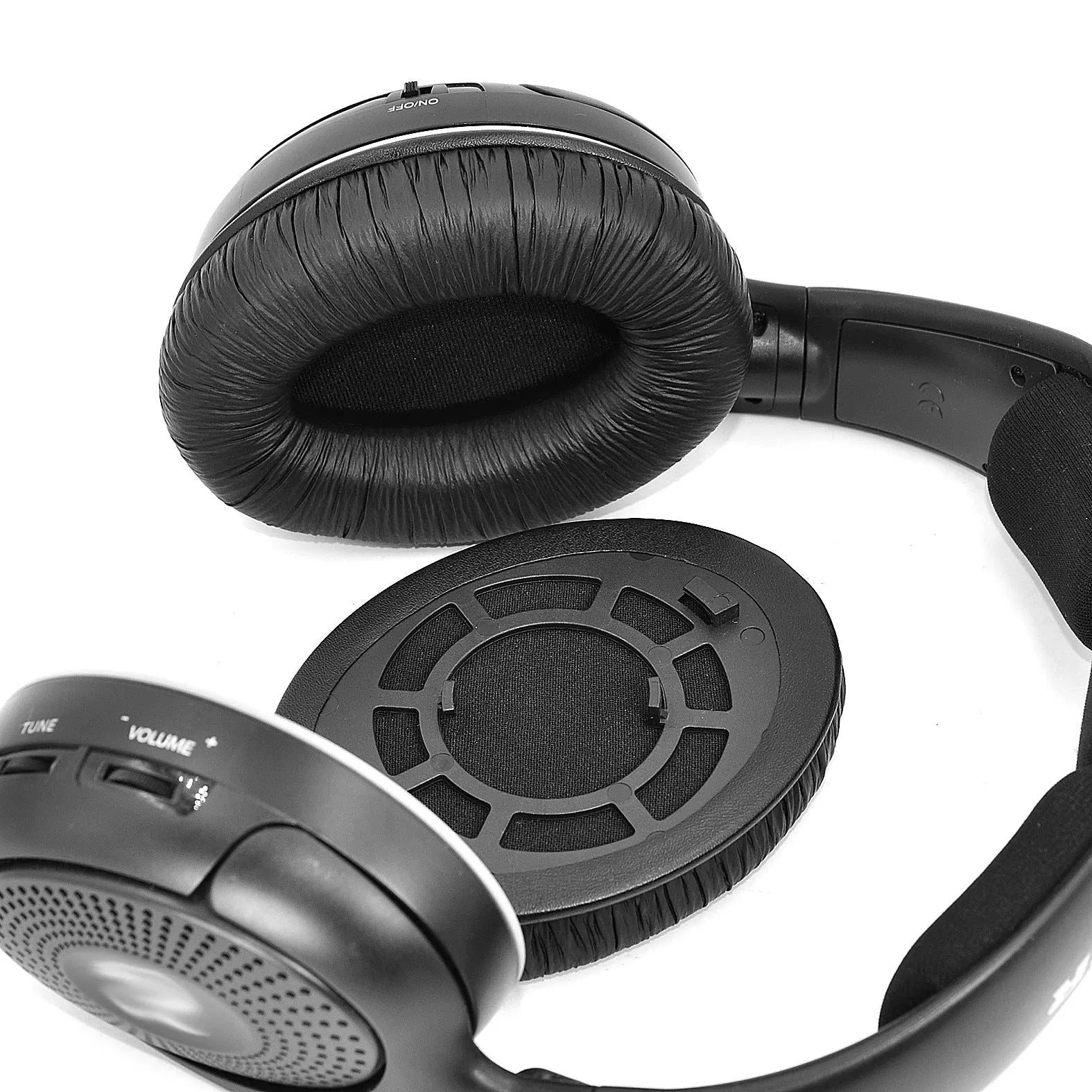 Replacement velvet earmuff cushions with snap-on sponge tips for SENHAI Sennheiser RS 120 headphones