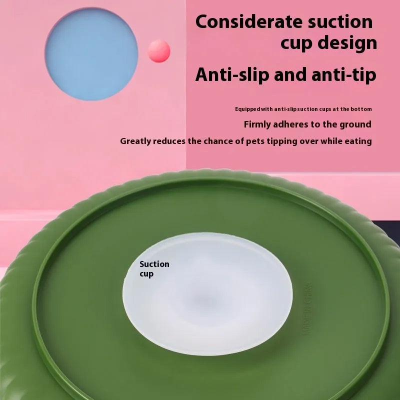 Rotating slow feed dog bowl with silicone lick mat insert in assorted colours