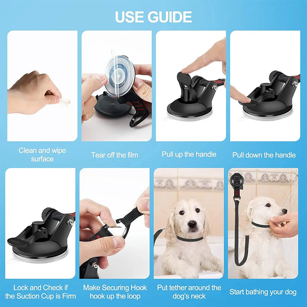 Pet bath restraint suction cup cuff set with traction rope for dog cat washing grooming