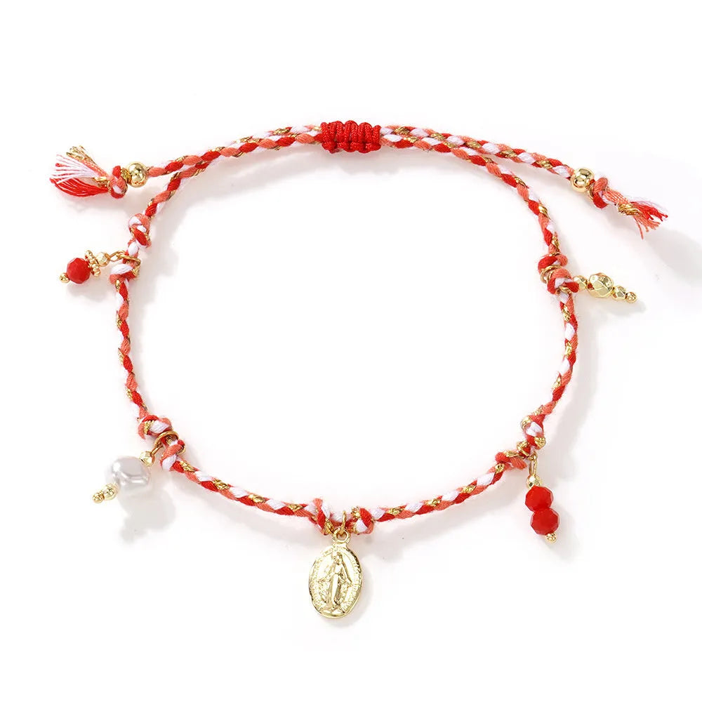Colourful hand-woven braided rope bracelet with carrying tag in ethnic style for women