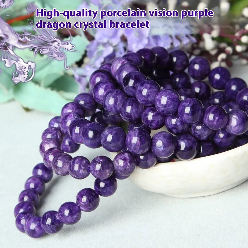 Natural transparent charoite beaded bracelet with platinum elements in selected bead size