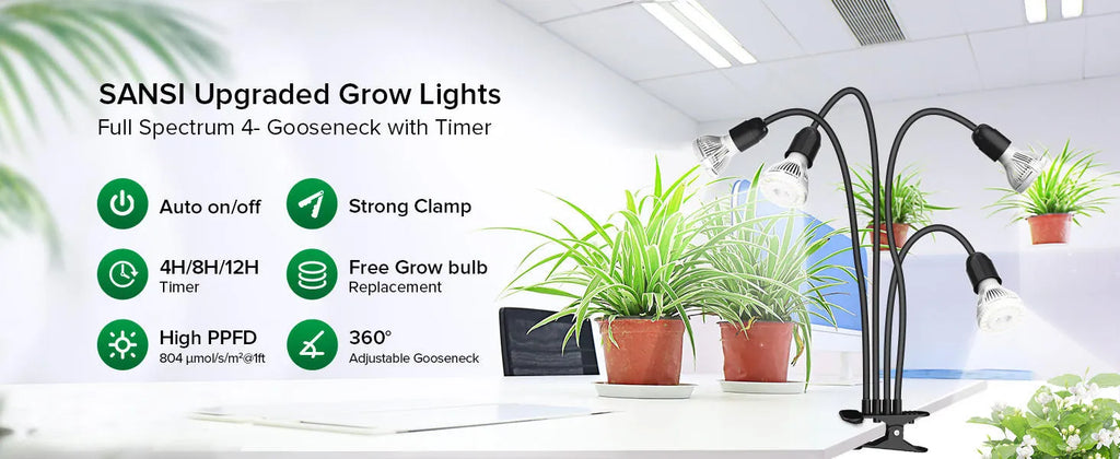 LED grow light 600W full spectrum with gooseneck clip and timer for indoor plants