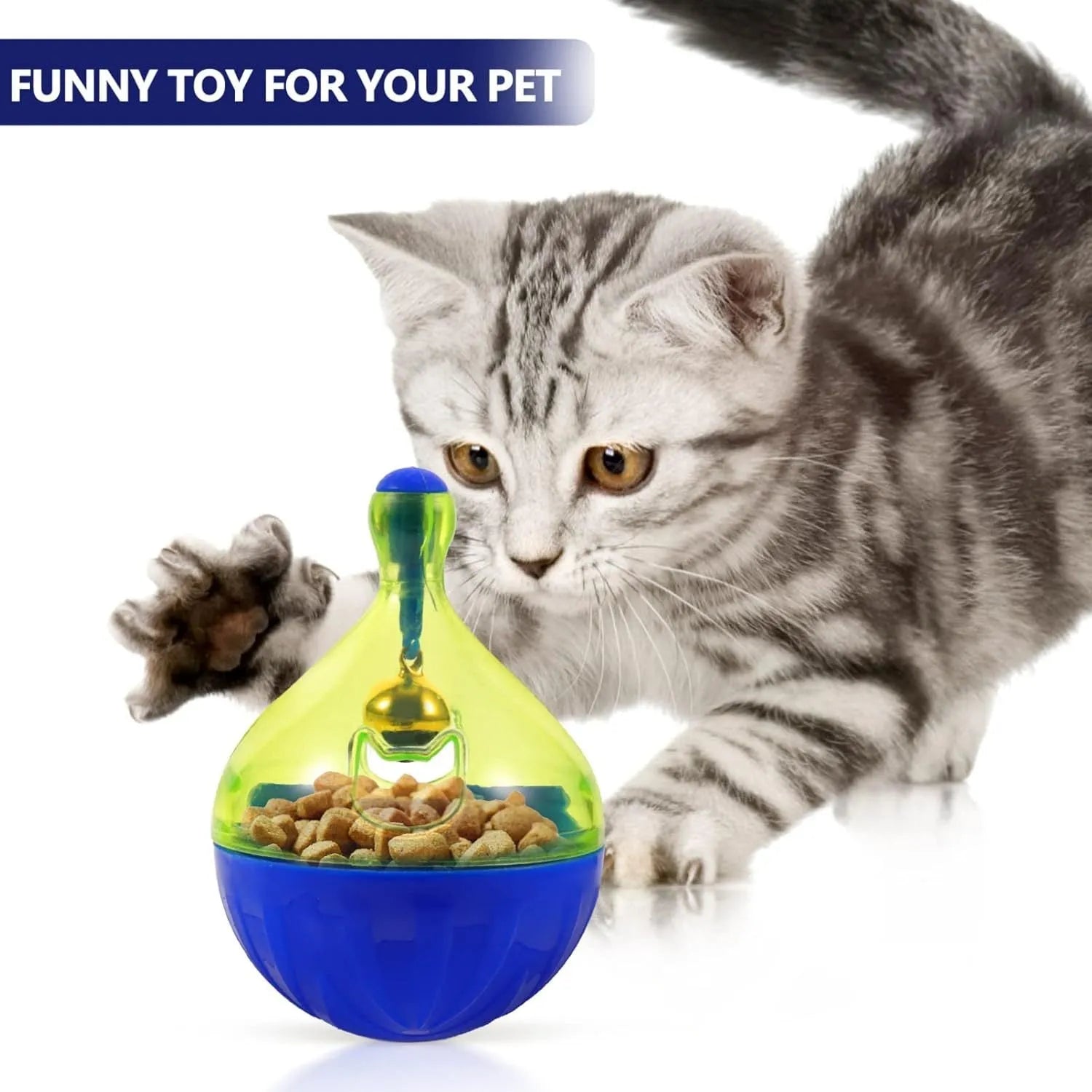 White tumbler-shaped pet treat dispenser toy measuring 14cm for dogs and cats
