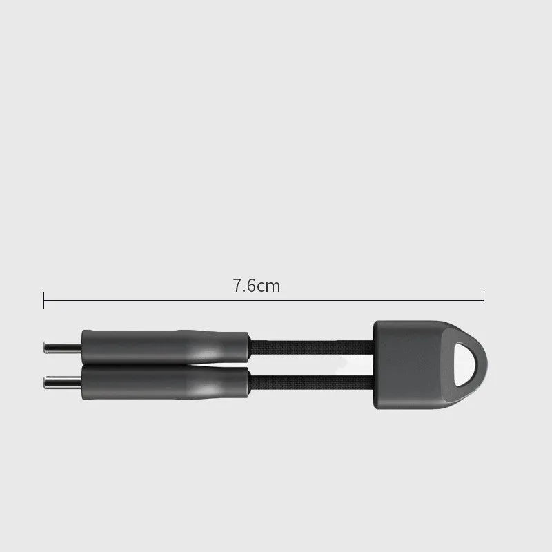 Black 12cm keychain fast charge Type-C cable with nylon braided flat line and magnetic connector