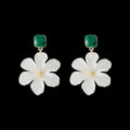 Dark green women's earrings with sterling silver-plated needle flowers design
