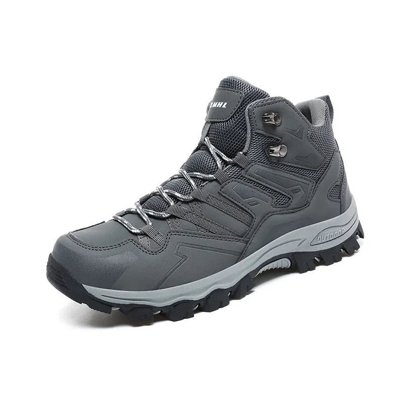 Same high-top outdoor hiking sneaker in multiple colours with lace-up front and natural rubber sole.