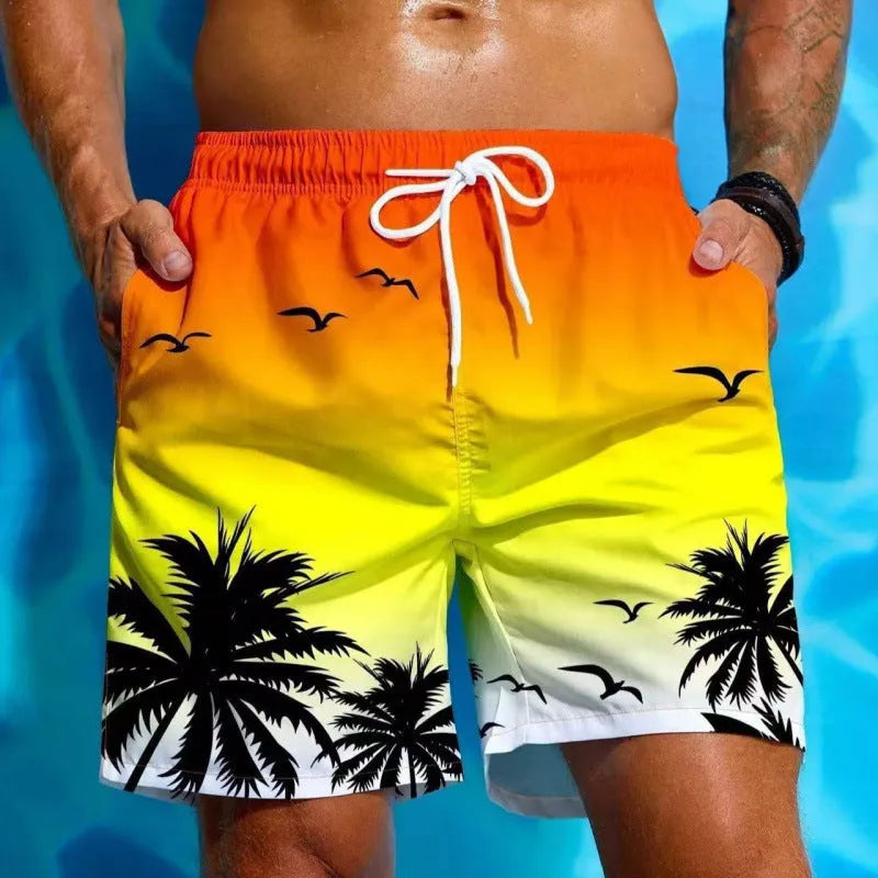 Men's ethnic style swimming trunks in loose board short design made from polyester fabric