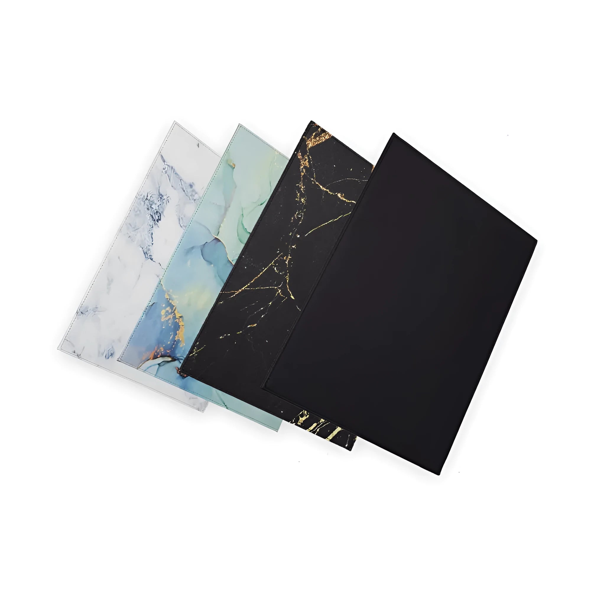A4 anti-radiation laptop cooling pad with waterproof PU leather cover in various colours on a desk.