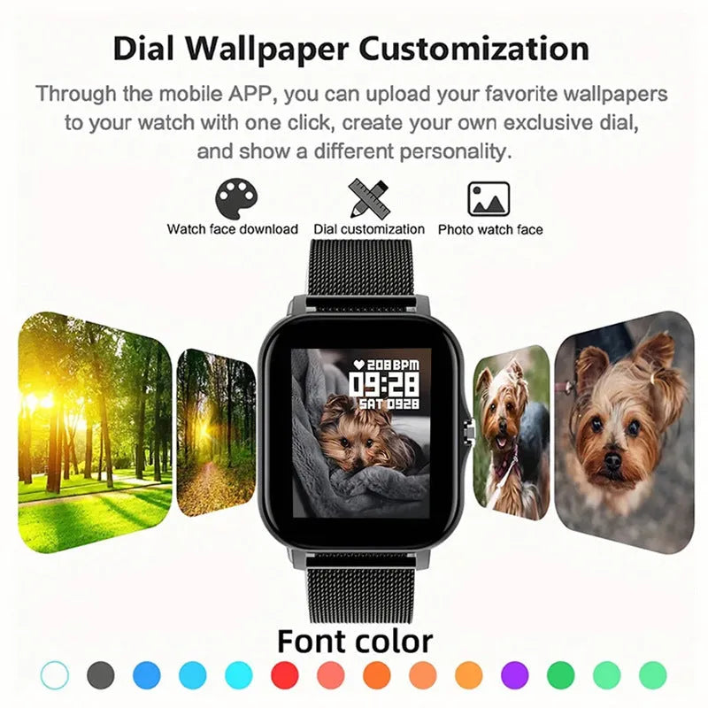 Black smart watch with 1.44-inch screen and silicone strap showing fitness tracking display