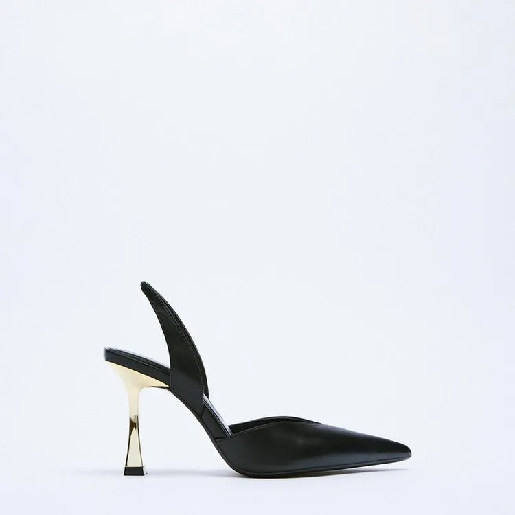 Apricot nude patent leather pointed high heels with shallow mouth design from front view