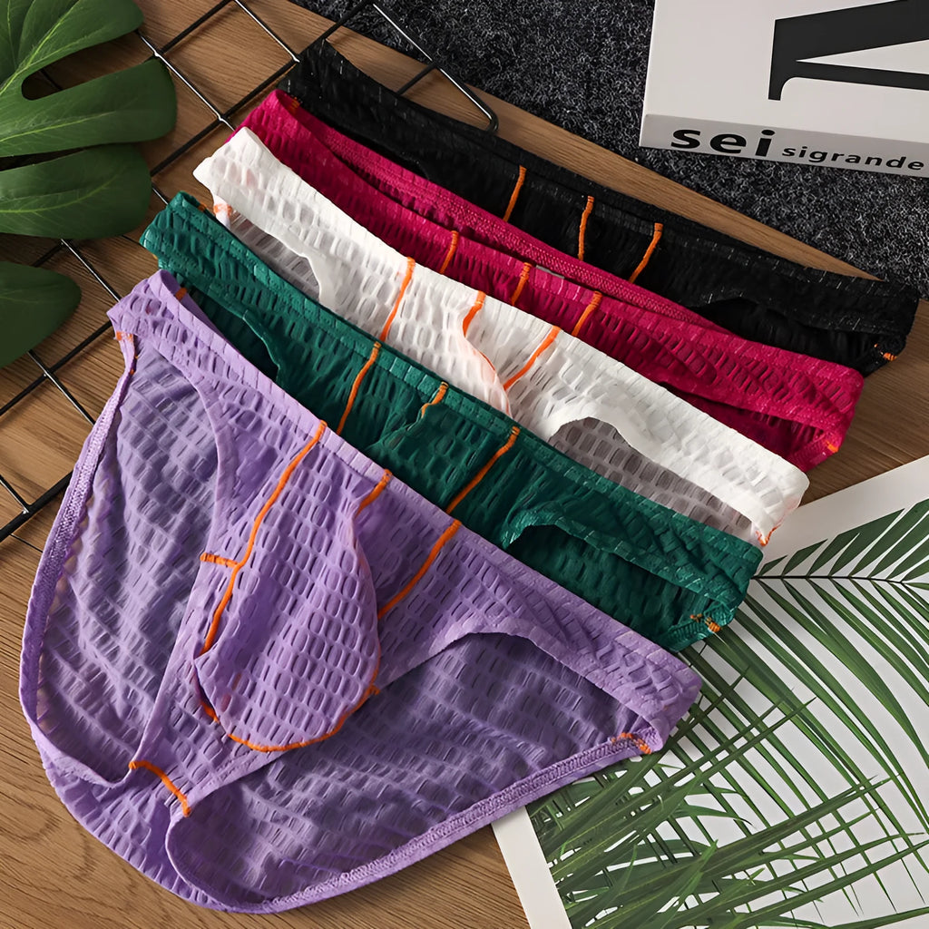 Men's low waist lace briefs in solid colour with ice silk fabric available in multiple sizes
