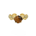 Adjustable silver ring with shell and tiger eye stone in white gold electroplated finish