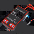 Black automotive power converter converting 12V/24V vehicle power to 220V with USB charging ports