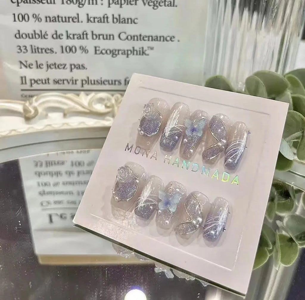 Hand-wearing bridal nail sequins set in four sizes L M S XS with application tools