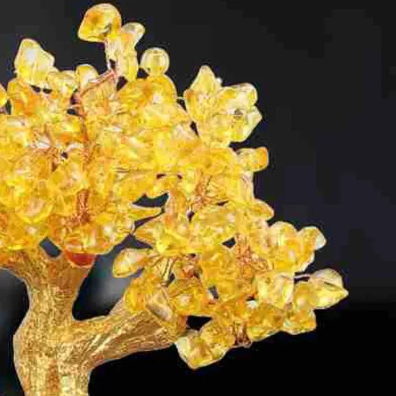 Citrine-coloured small water turtle money tree Feng Shui ornament in Chinese style resin construction