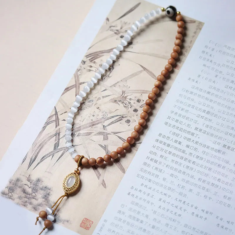 Sandalwood opal double ring women's bracelet with Tibetan beads in retro style
