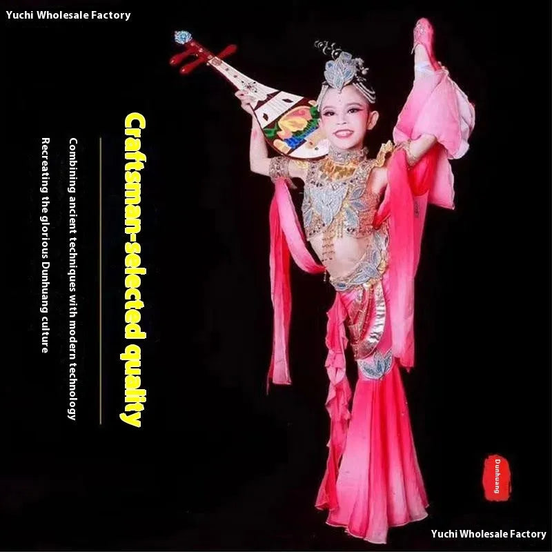 Golden Double Phoenix simulation plastic pipa prop 64.5cm with handmade stickers for Dunhuang dance