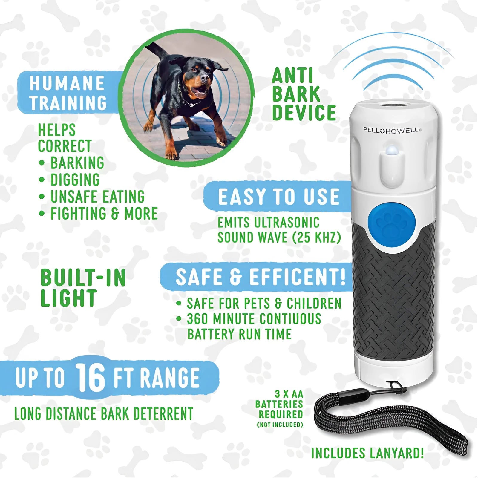 White ABS plastic handheld ultrasonic dog trainer for barking control