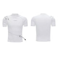 Cotton men's short sleeve T-shirt with metal belt detail and stand-up collar in slim fit design