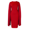 Women's pleated evening gown with round neck and long sleeves in high-waist design