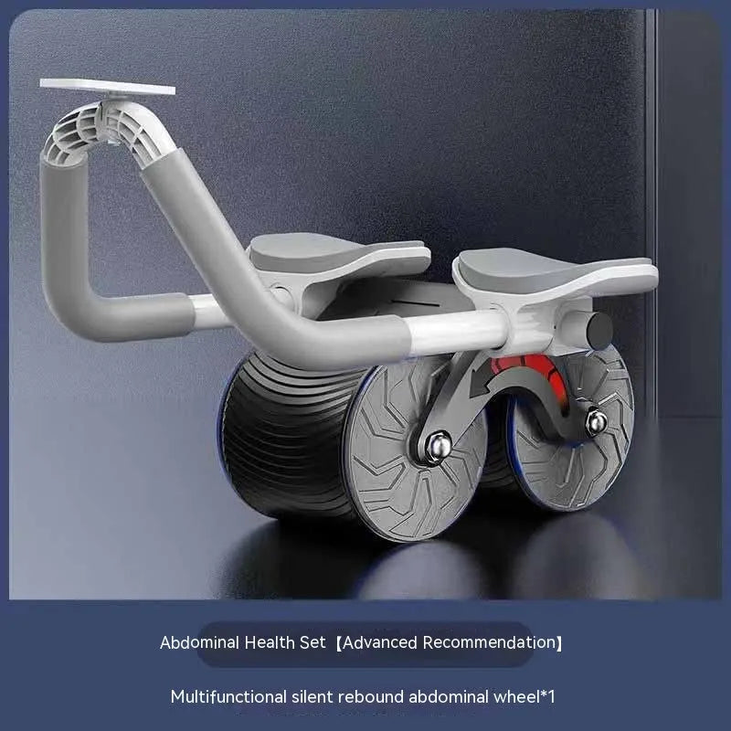 Automatic rebound abdominal wheel and red and black lock edge yoga mat set for core exercises.