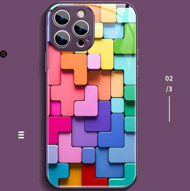 Cartoon geometry design silicone back cover case for iPhone on a solid background.