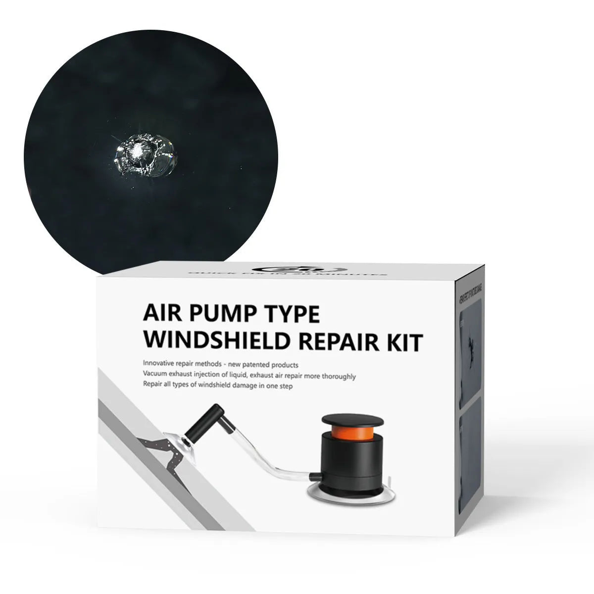 Car windscreen crack repair kit with plastic applicator and broken glass corrector for DIY windshield fixes
