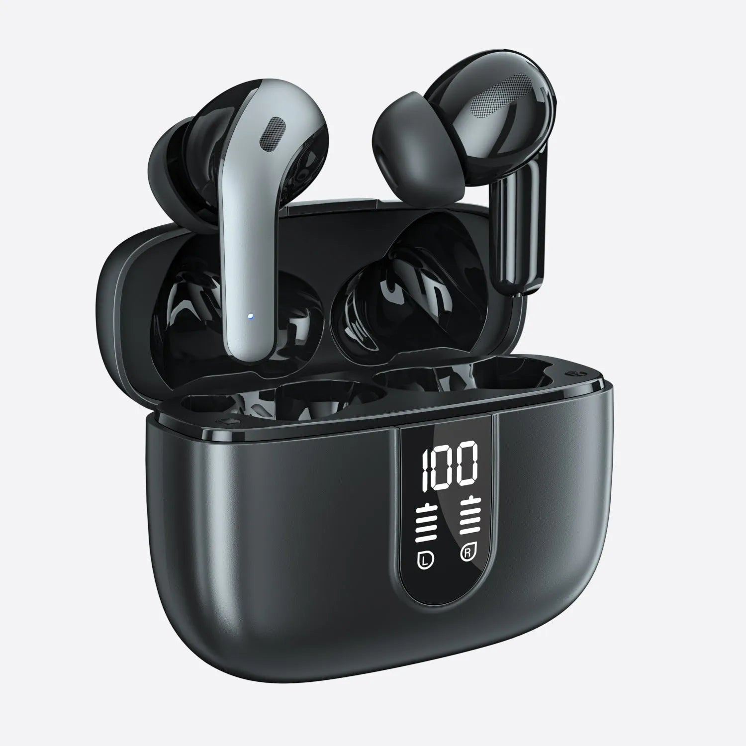 Bx08 wireless headset with digital display charging case in Black Grey Light Green White colours