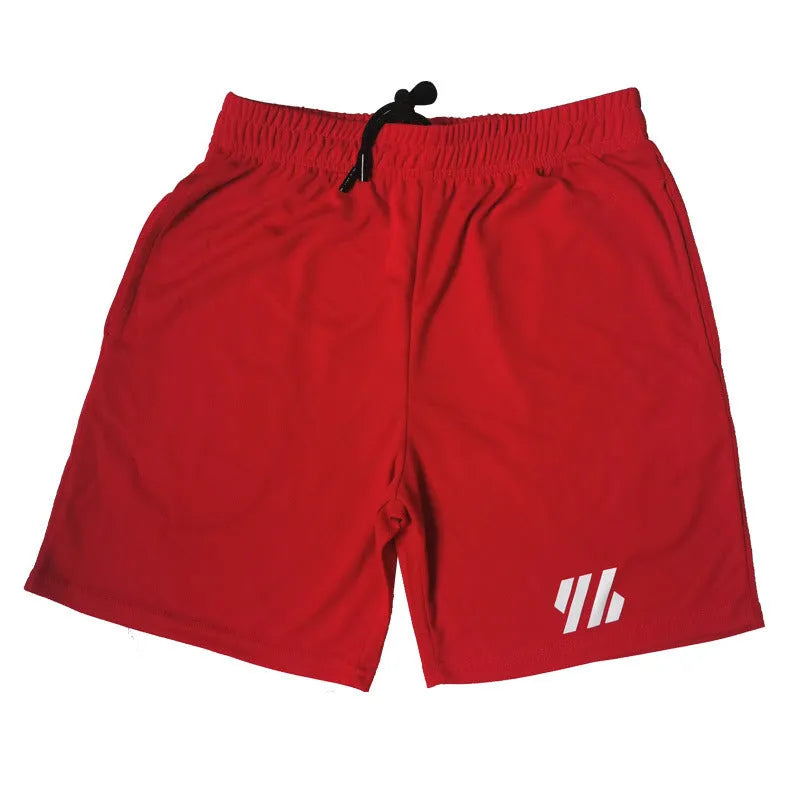 Black metal silk fabric sports shorts with a loose fit, laid flat.