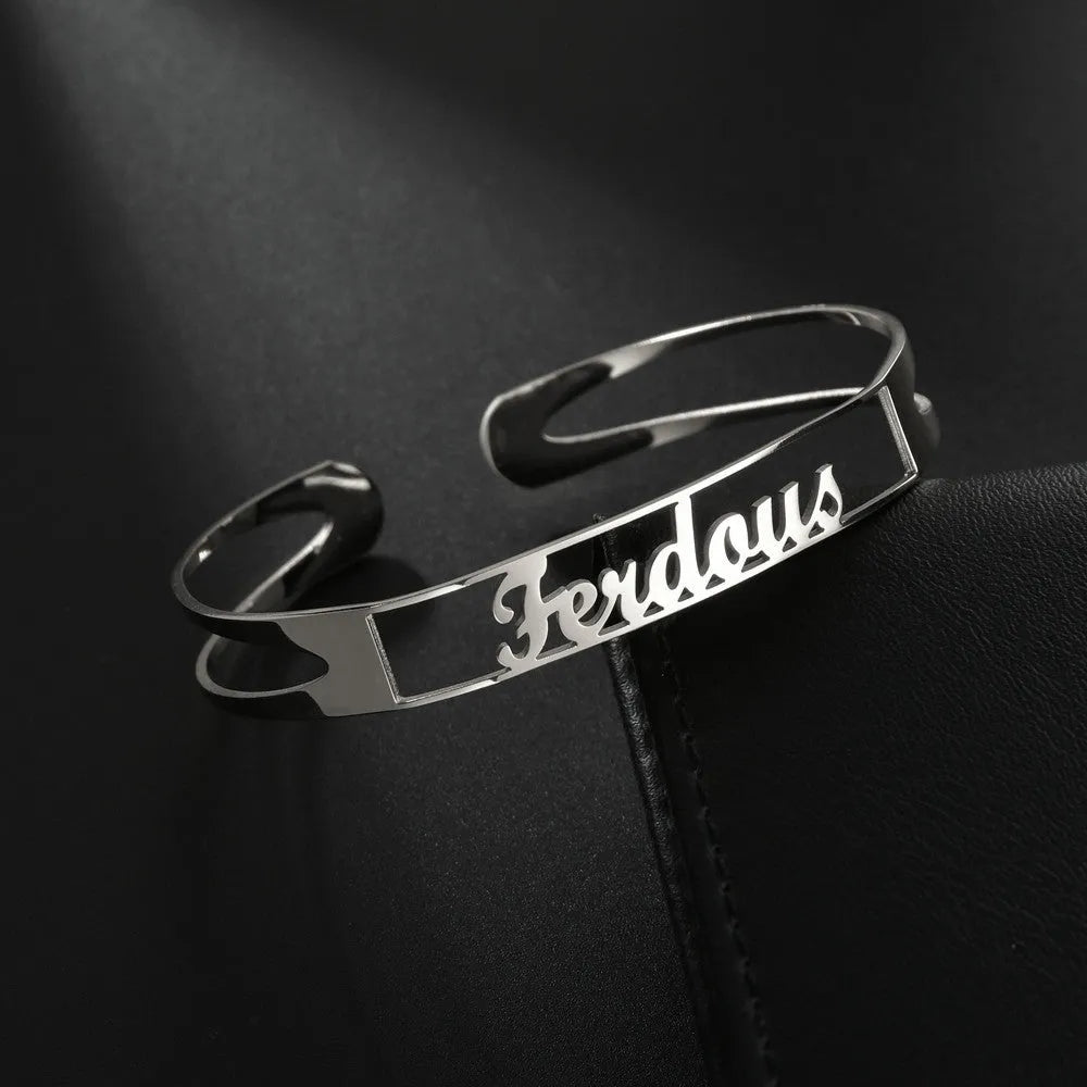 Custom name bracelet stainless steel silver finish with engraved text 6mm width