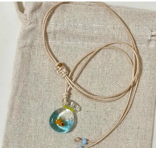 Women's skirt and joker pendant necklace with coloured glaze on cotton linen chain