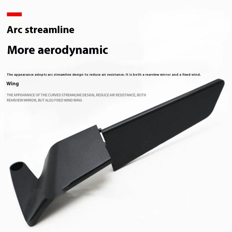 Pair of black aluminium alloy and glass universal motorcycle rearview mirrors with spoiler design on a white background
