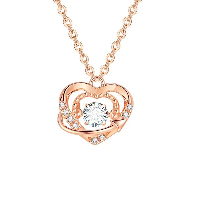 925 sterling silver heart pendant necklace with O-shaped chain and Seiko finish on white background