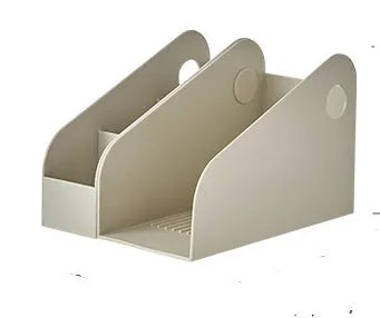 Plastic desktop storage box with two grid shelves in milk coffee colour