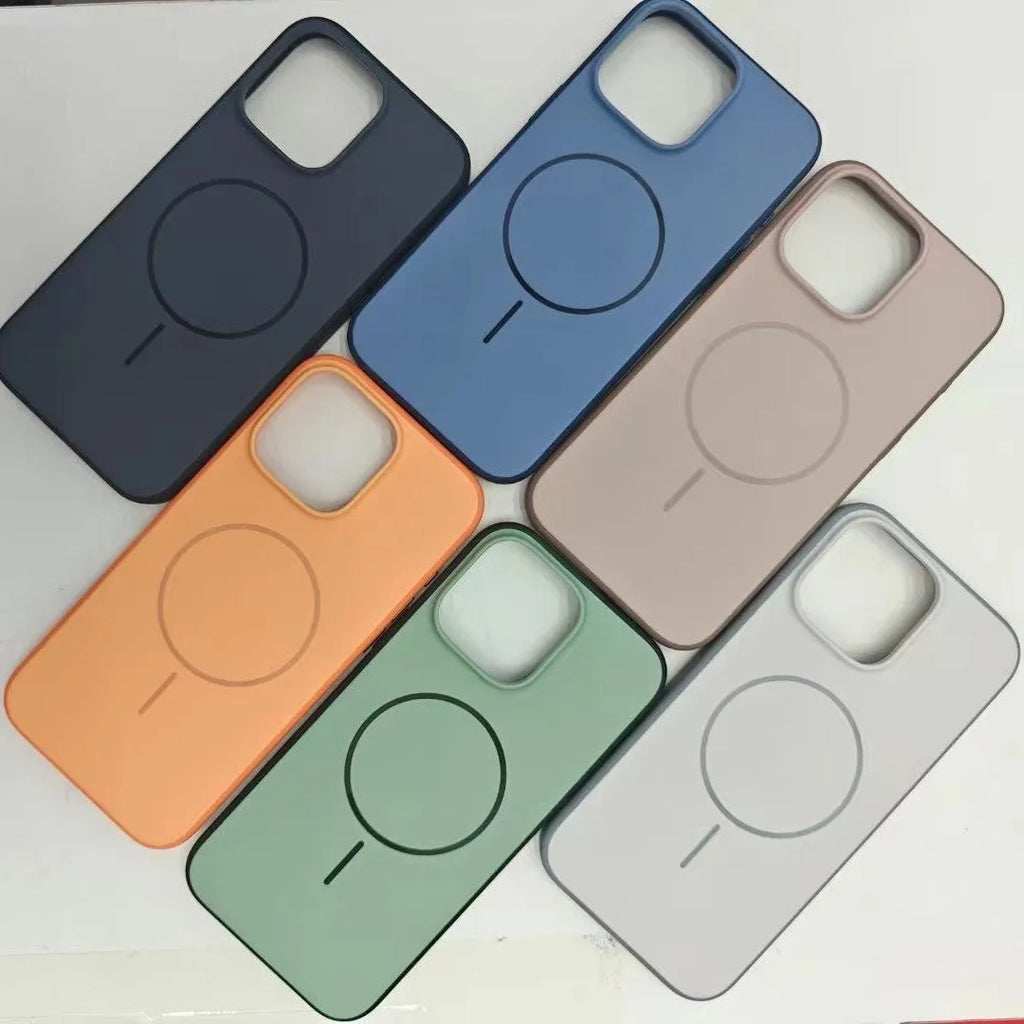 Blue frosted magnetic iPhone case with a dedicated AI camera button on the side.