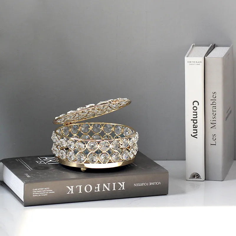 European style iron jewellery box with crystal glass lid in French gold colour