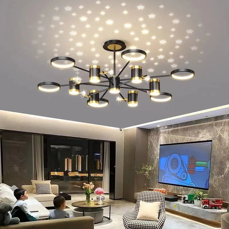 Black iron pendant chandelier with 13 light heads and remote control