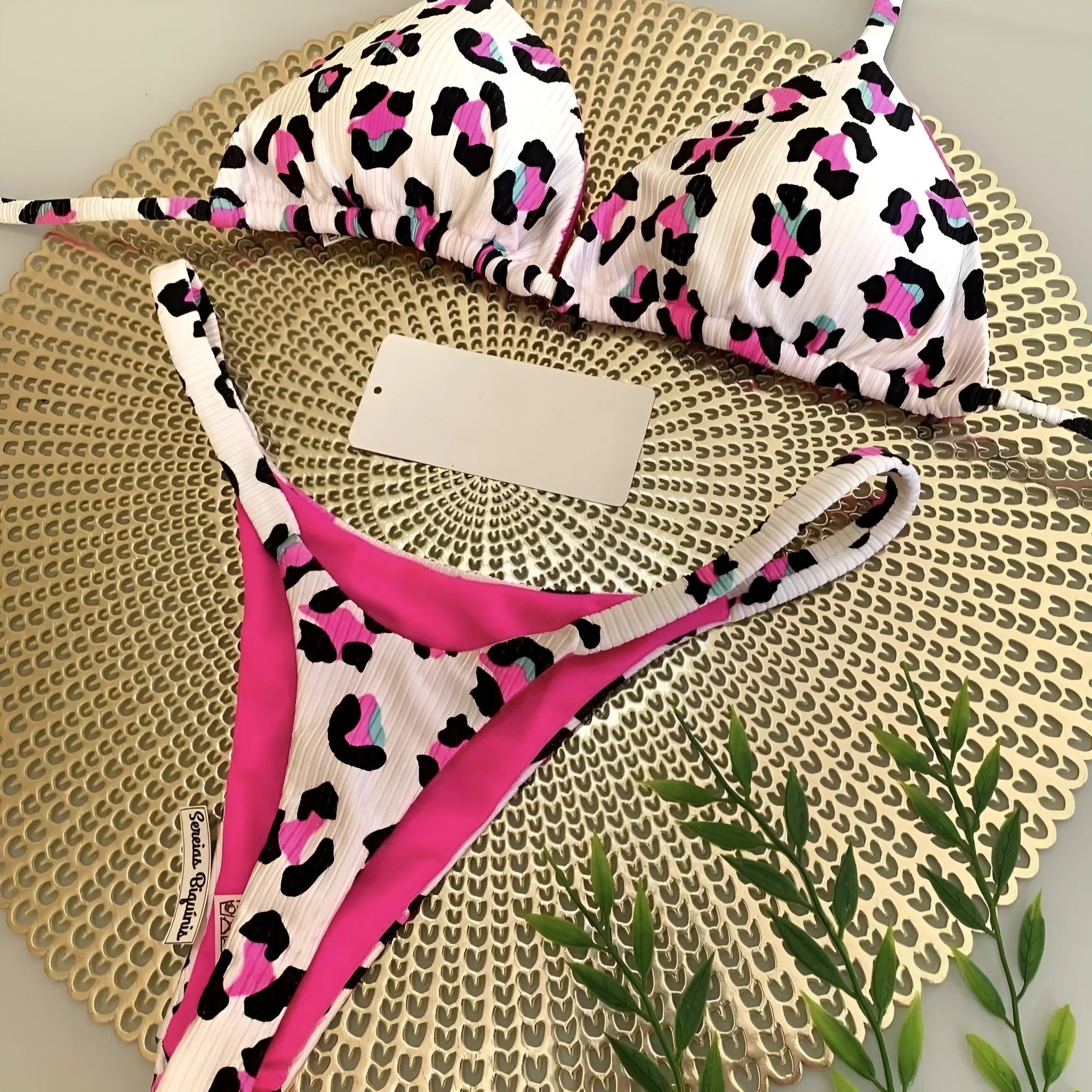 Women's printed bikini swimsuit with cotton lining in briefs style available in three colours