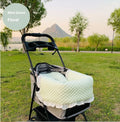 Pet stroller accessory set with cotton towel, cushion and pillow in green grey stripe pattern