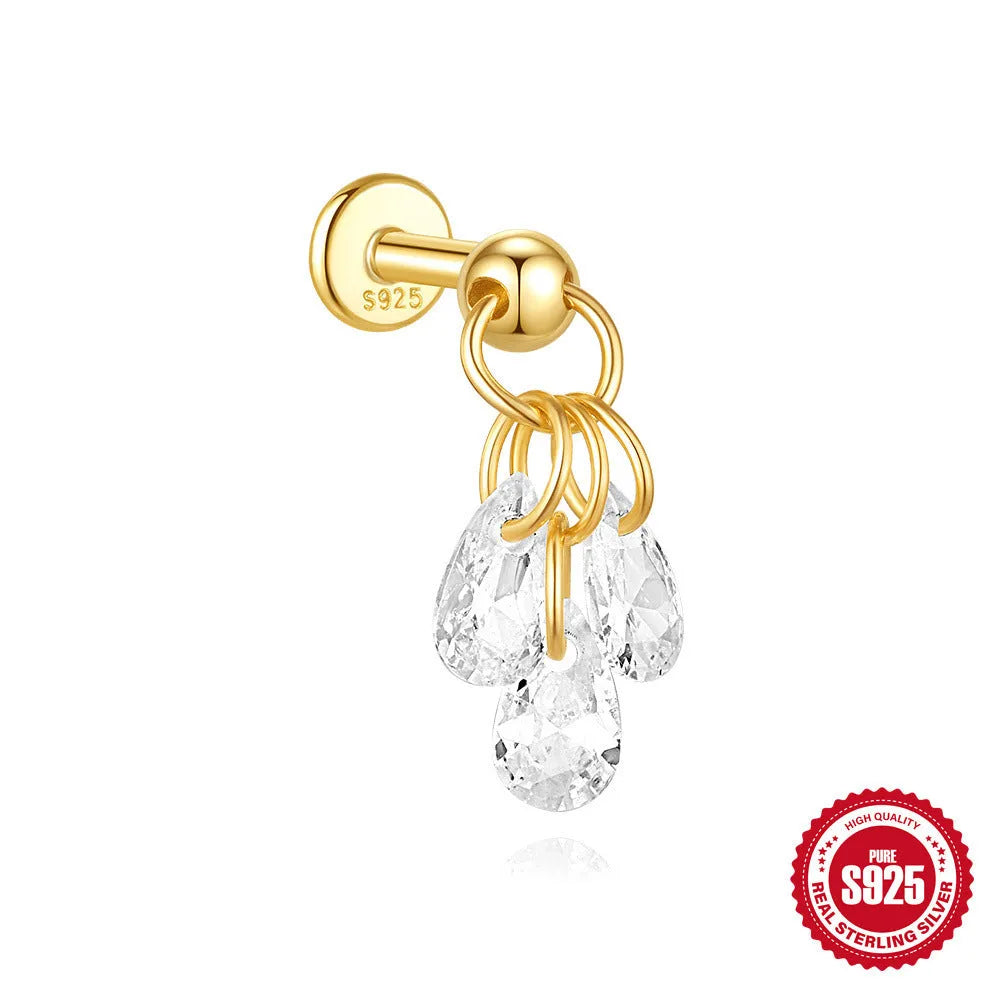 S925 sterling silver moon and star earrings with embedded diamond details in gold-plated finish