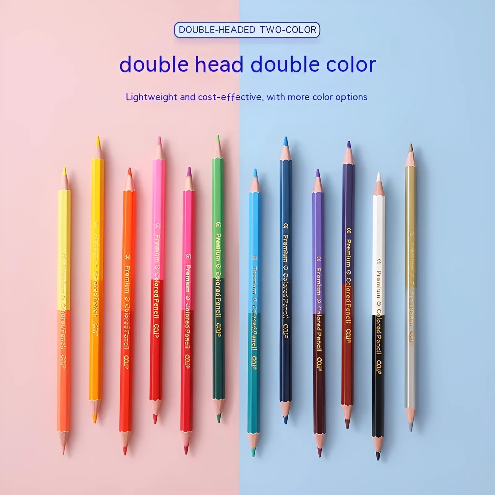 Wooden colour pencil set with double-headed brushes in organised colour selection