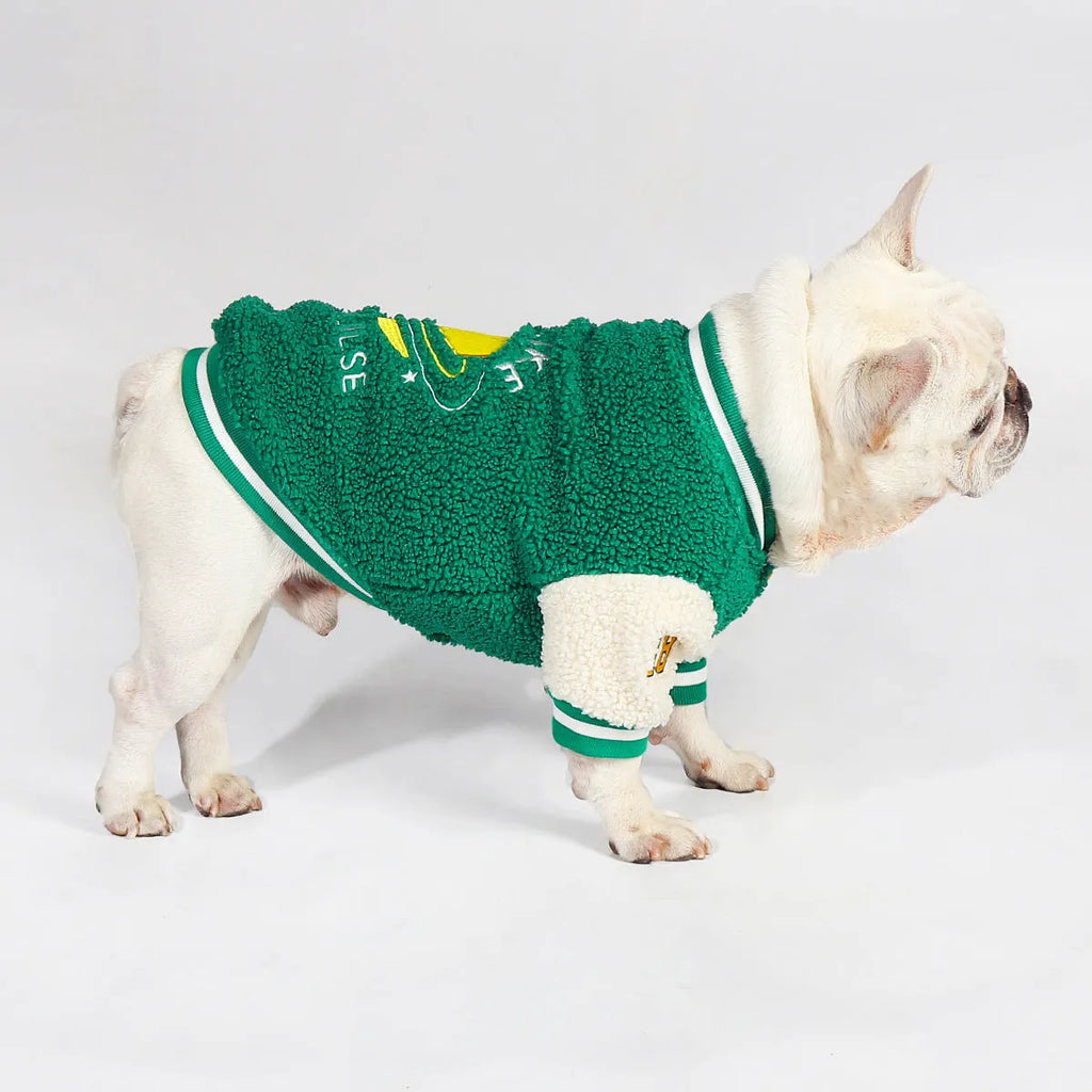 Green fleece-lined dog winter jacket for larger breeds sizes L XL XXL 3XL 4XL